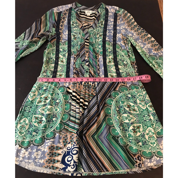 Anthropologie TINY Caviana Shirt Green Drop Waist Dress Mixed Print - Size PXS - Picture 9 of 11